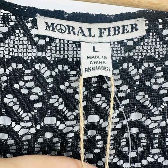🔥SOLD🔥Moral Fiber Black Lace Scalloped Hem Open Front Flare Sleeve Cardigan  L - Picture 8 of 10